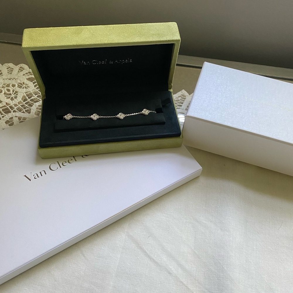 Van Cleef & Arpels Sweet Alhambra Bracelet 6 Motifs 18K White Gold Diamonds